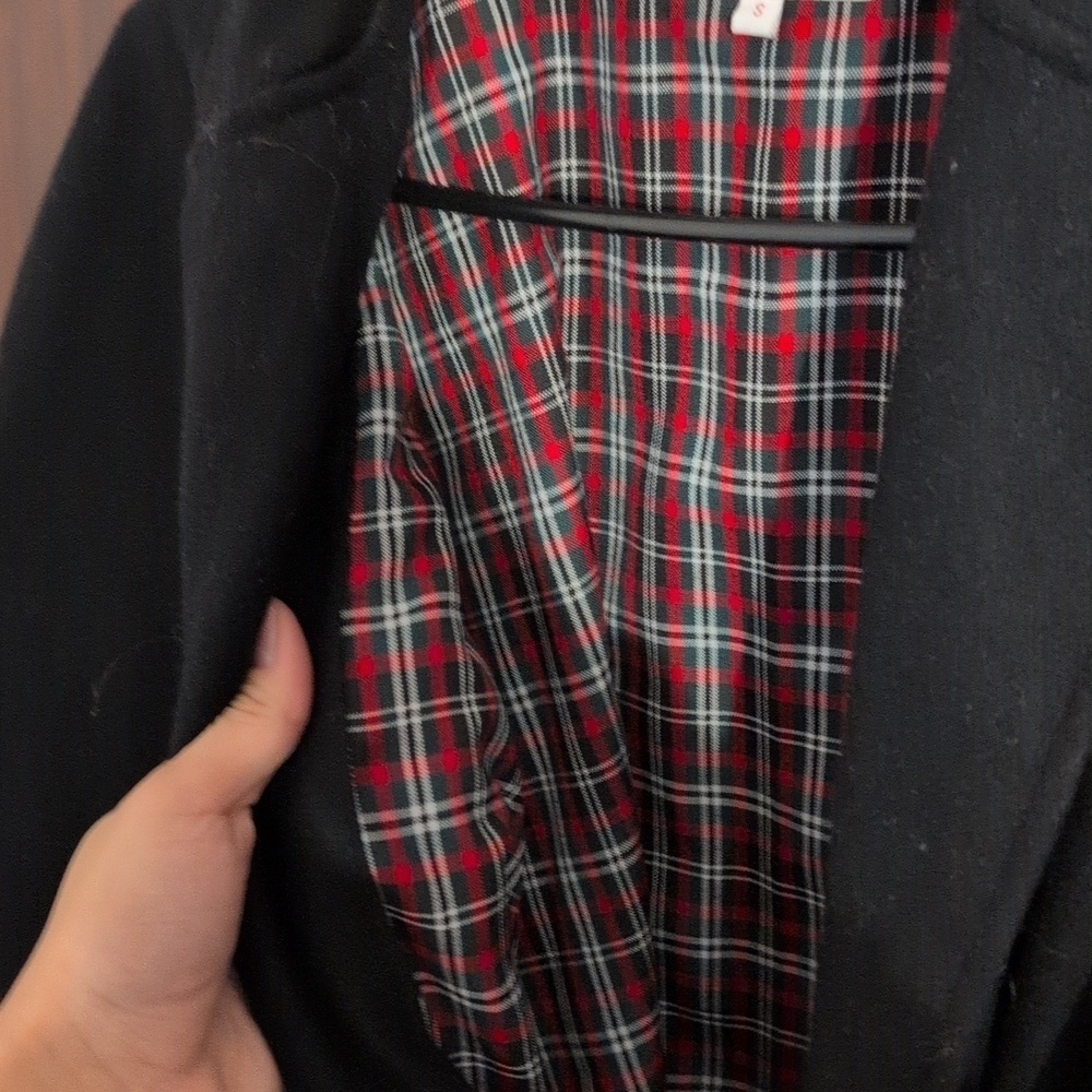Victoria Dunn Cape Style Wool Blend Belted Jacket With Plaid Underneath Size Sm - Picture 7 of 10